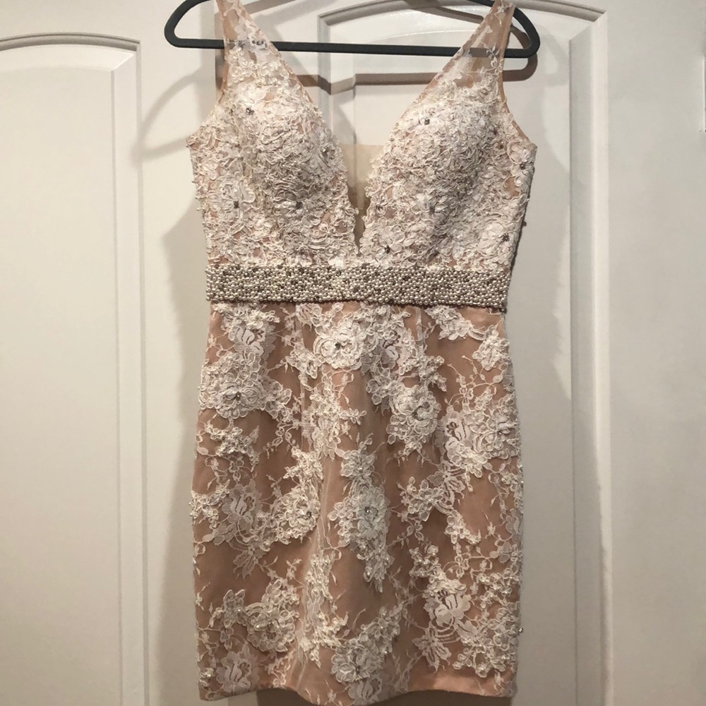 Sherri Hill Beaded Lace Prom Homecoming Mini Dress